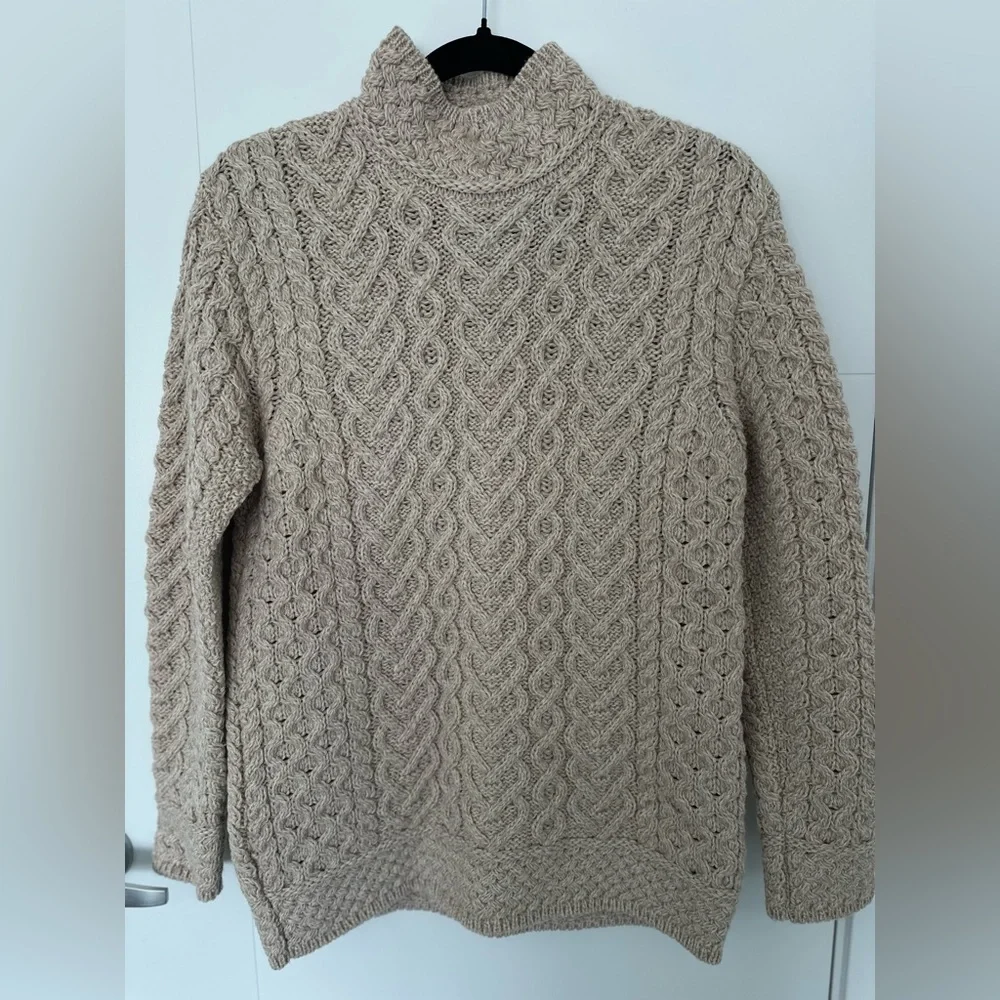 Aran Mor Ireland 100% Wool Irish Cable Knit Sweater Mock Neck Medium - Picture 3 of 8